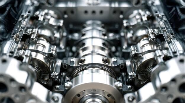 Close-up of a modern industrial manufacturing engine layout